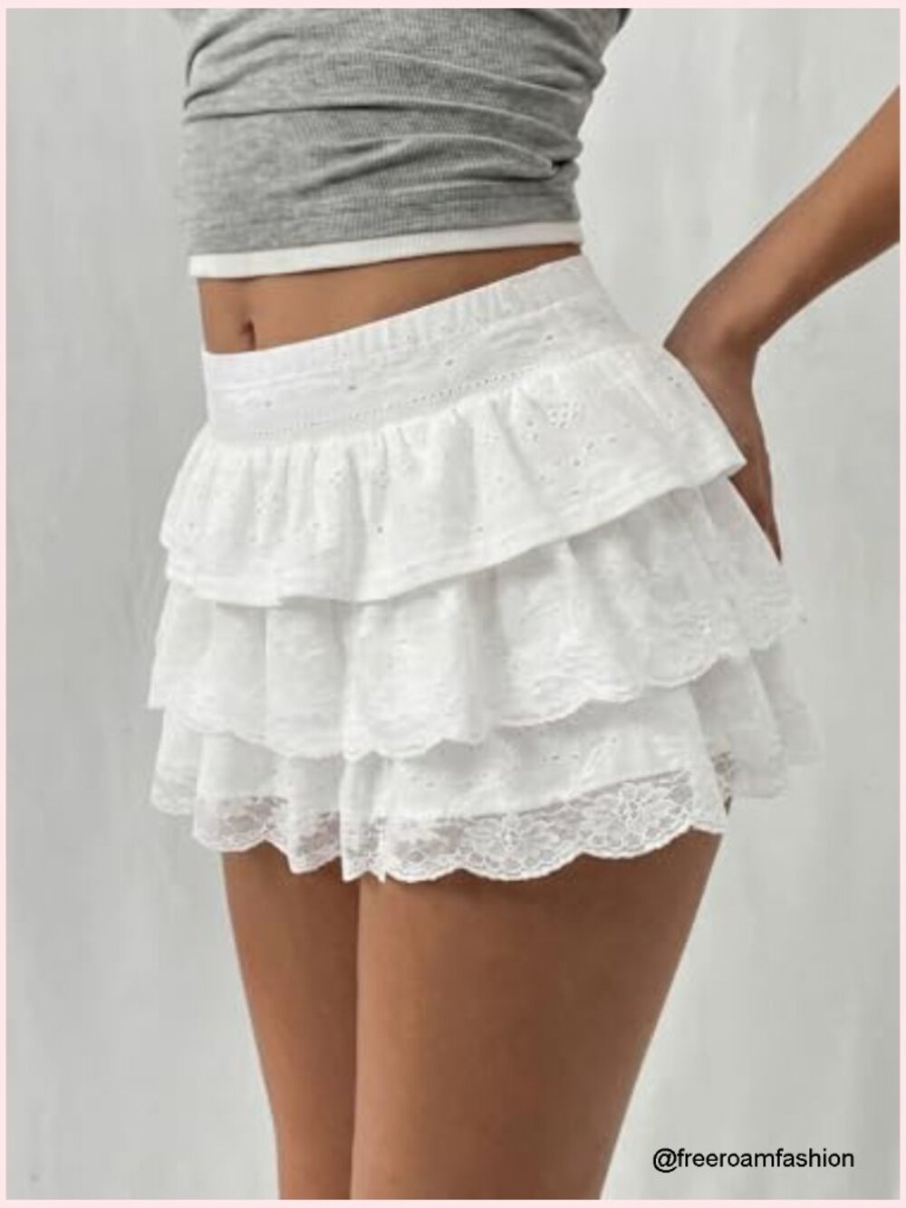 Y2K Lace Mini Skirt with Shorts High Waisted A-Line Skort Ruffle Layered - Picture 3 of 7
